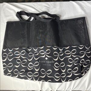 Kate Spade black and white ribbon shopping tote travel beach XL